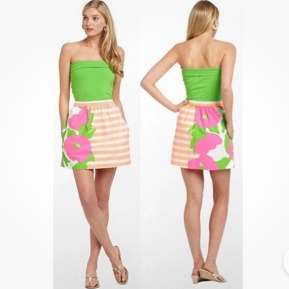 LILLY PULITZER Fleur Neon Sunrise Orange Wild Flowers Strapless Combo Dress XS